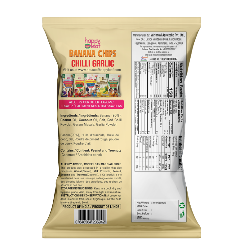 HAPPYLEAF SNACKS Chilli Garlic Banana chips