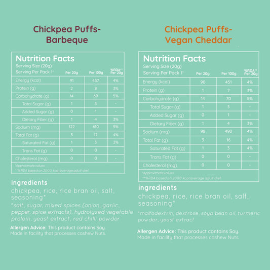 chickpea puffs - variety pack (large pack of 2 - 65g)