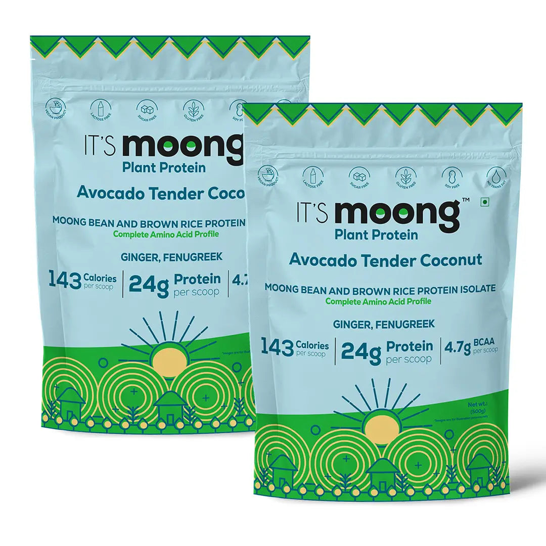 It's Moong Mung Bean & Brown Rice Isolate protein - Avocado tender coconut