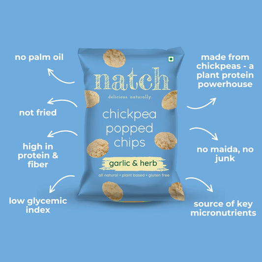 chickpea popped chips - garlic & herb (55g pack)