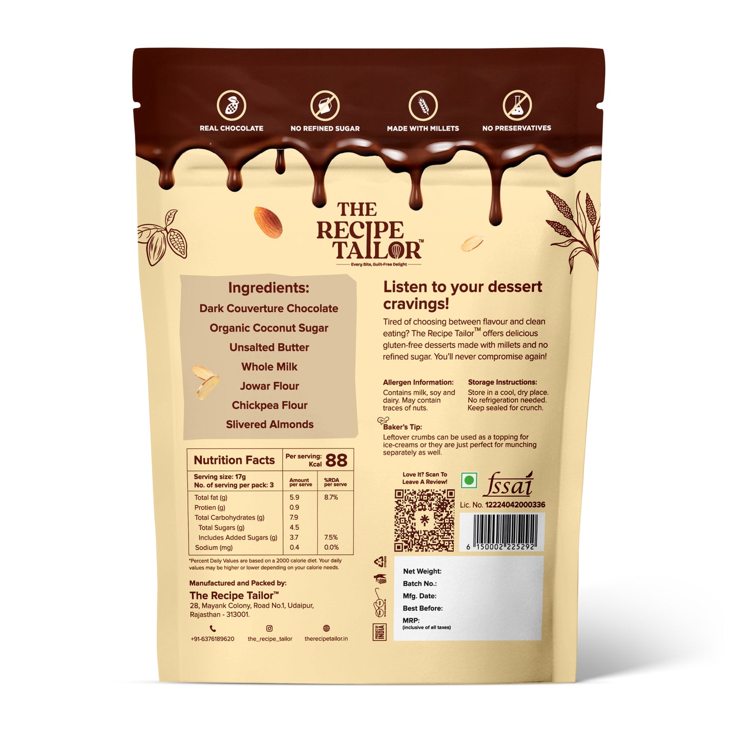 The Recipe Tailor Brownie Crisps - Almond Chip (Pack of 3)