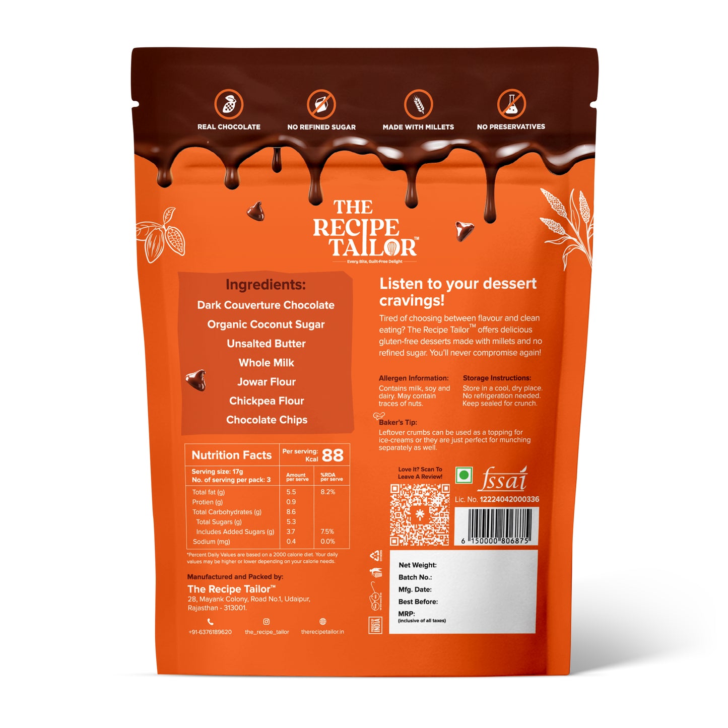 The Recipe Tailor Brownie Crisps - Chocolate Chip (Pack of 3)