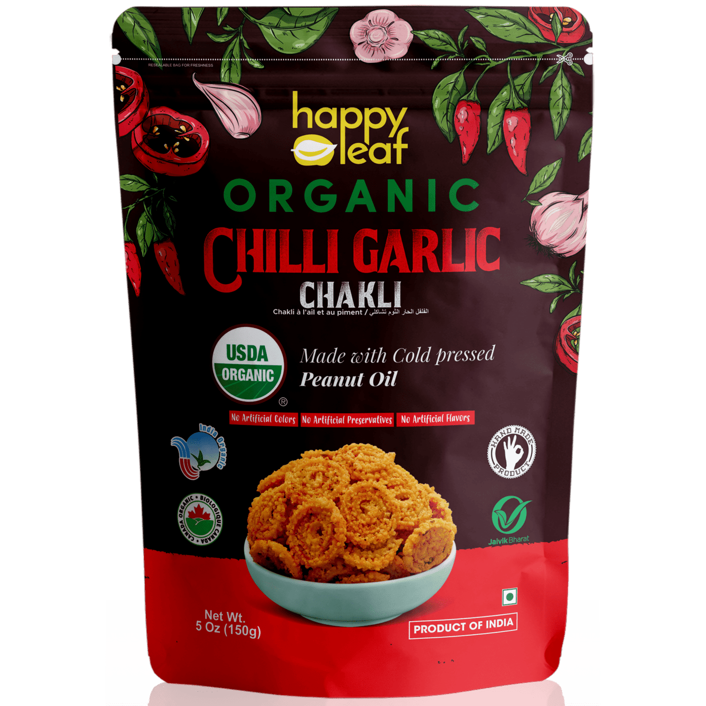 HAPPYLEAF SNACKS Chilli Garlic Chakli (Pack of 4)