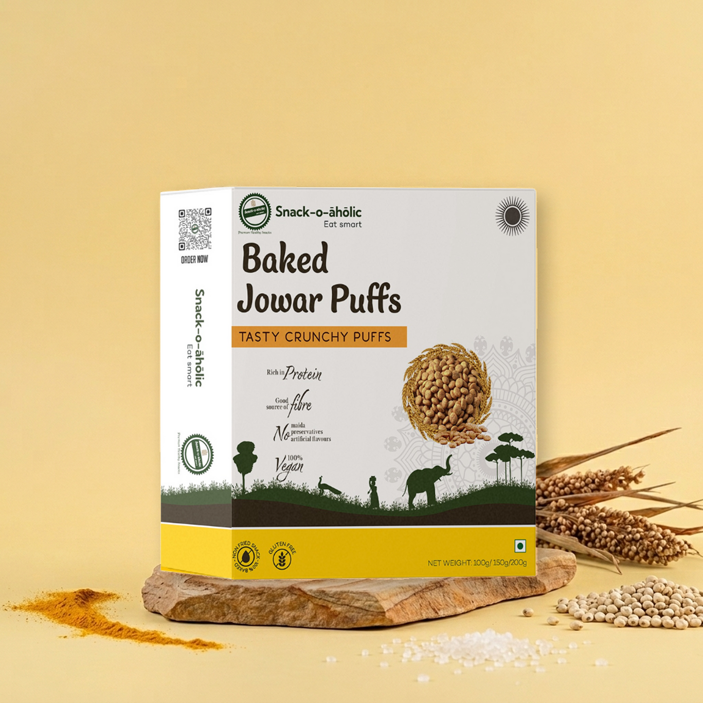 Baked Jowar Puffs 100g | Snack-o-aholic