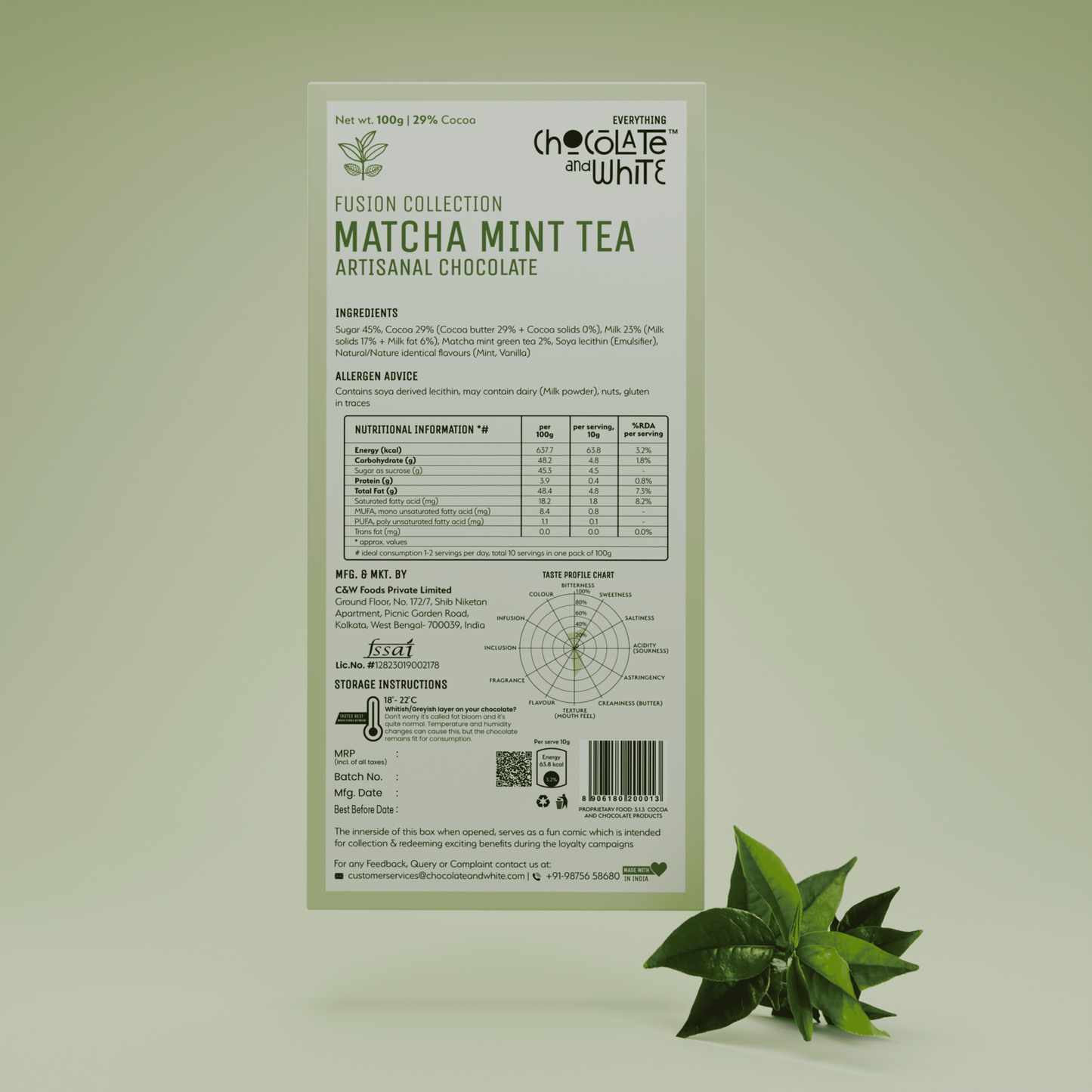 Chocolate and White - Matcha Mint Tea Artisanal Chocolate