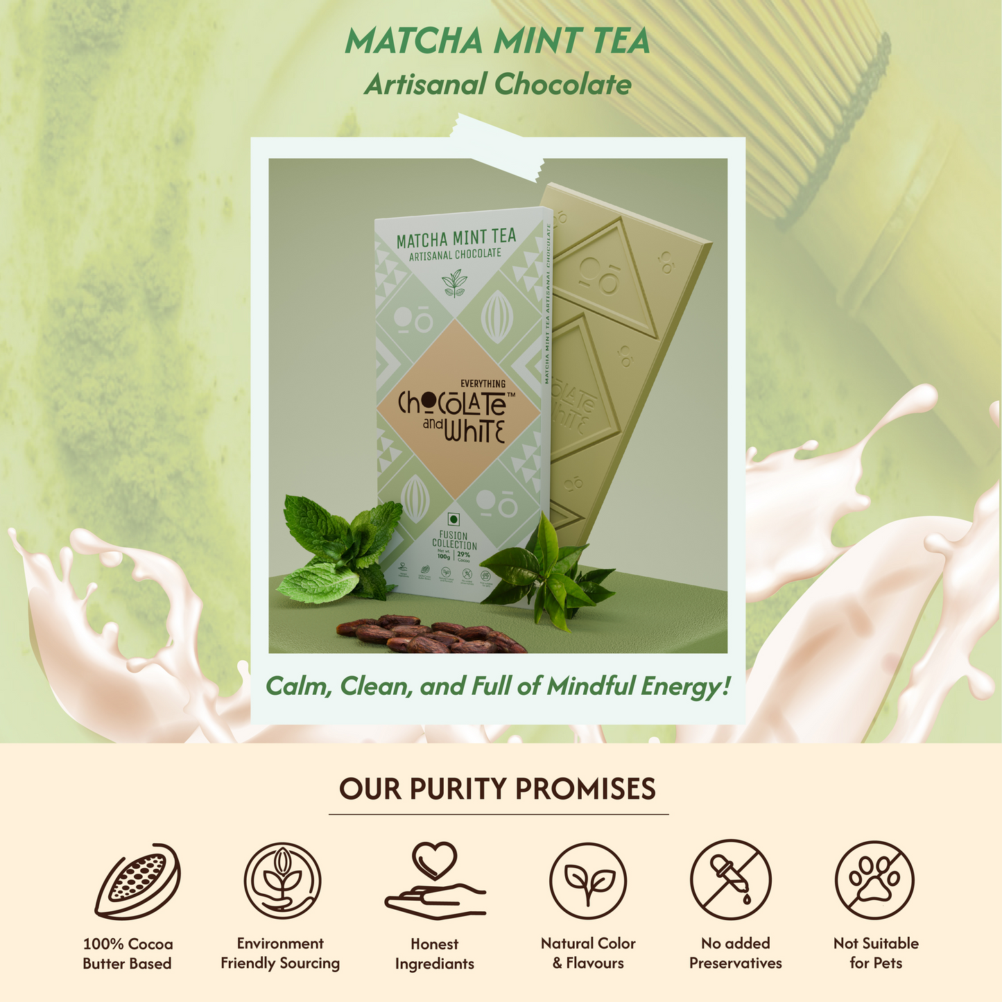 Chocolate and White - Matcha Mint Tea Artisanal Chocolate