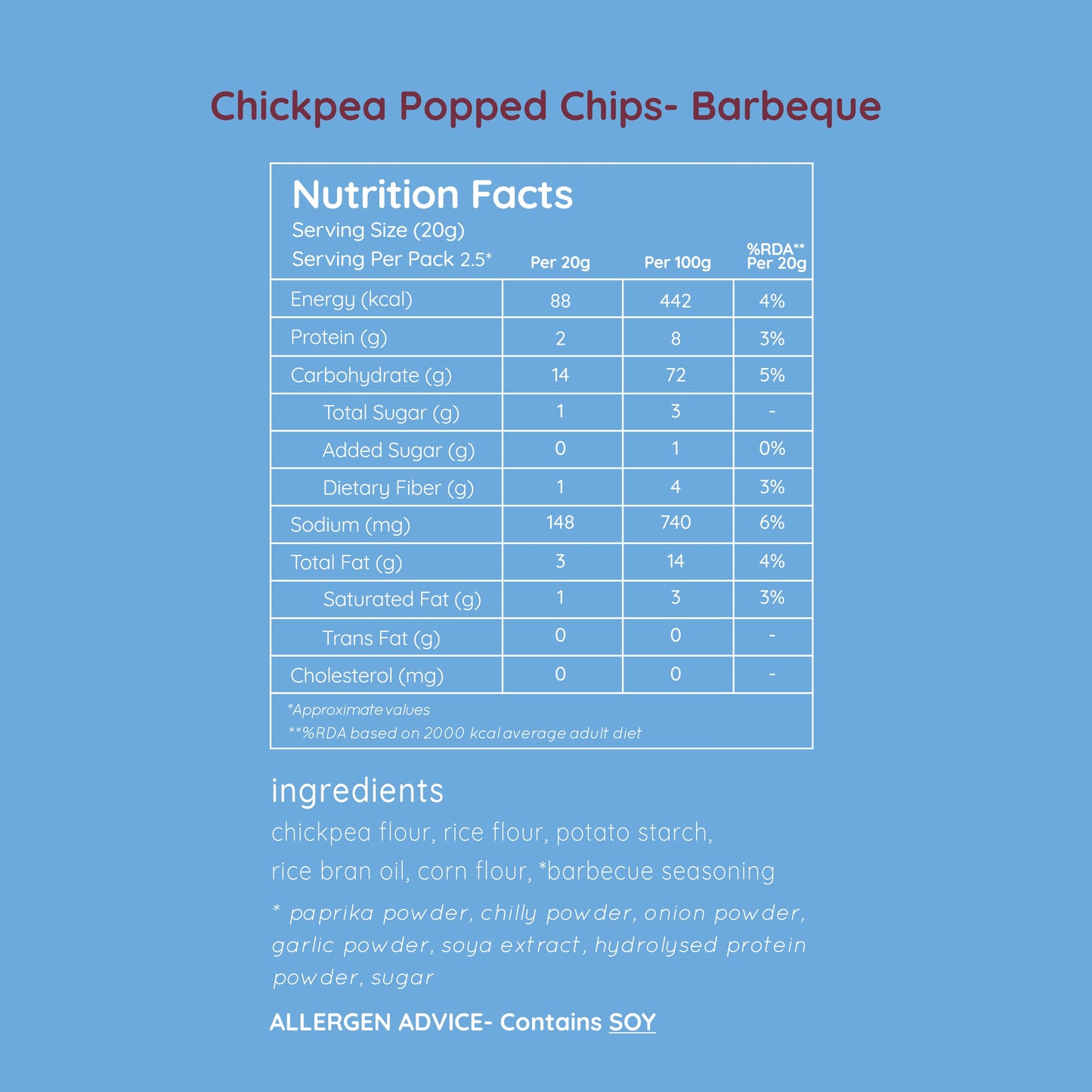 chickpea popped chips - barbecue (55g pack)