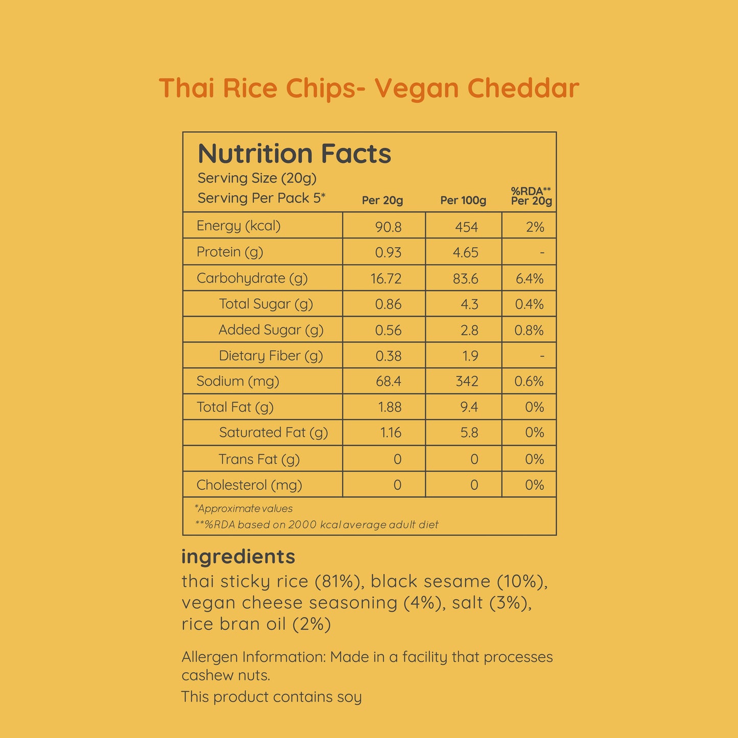 thai rice chips - vegan cheddar (small pack - 25g)