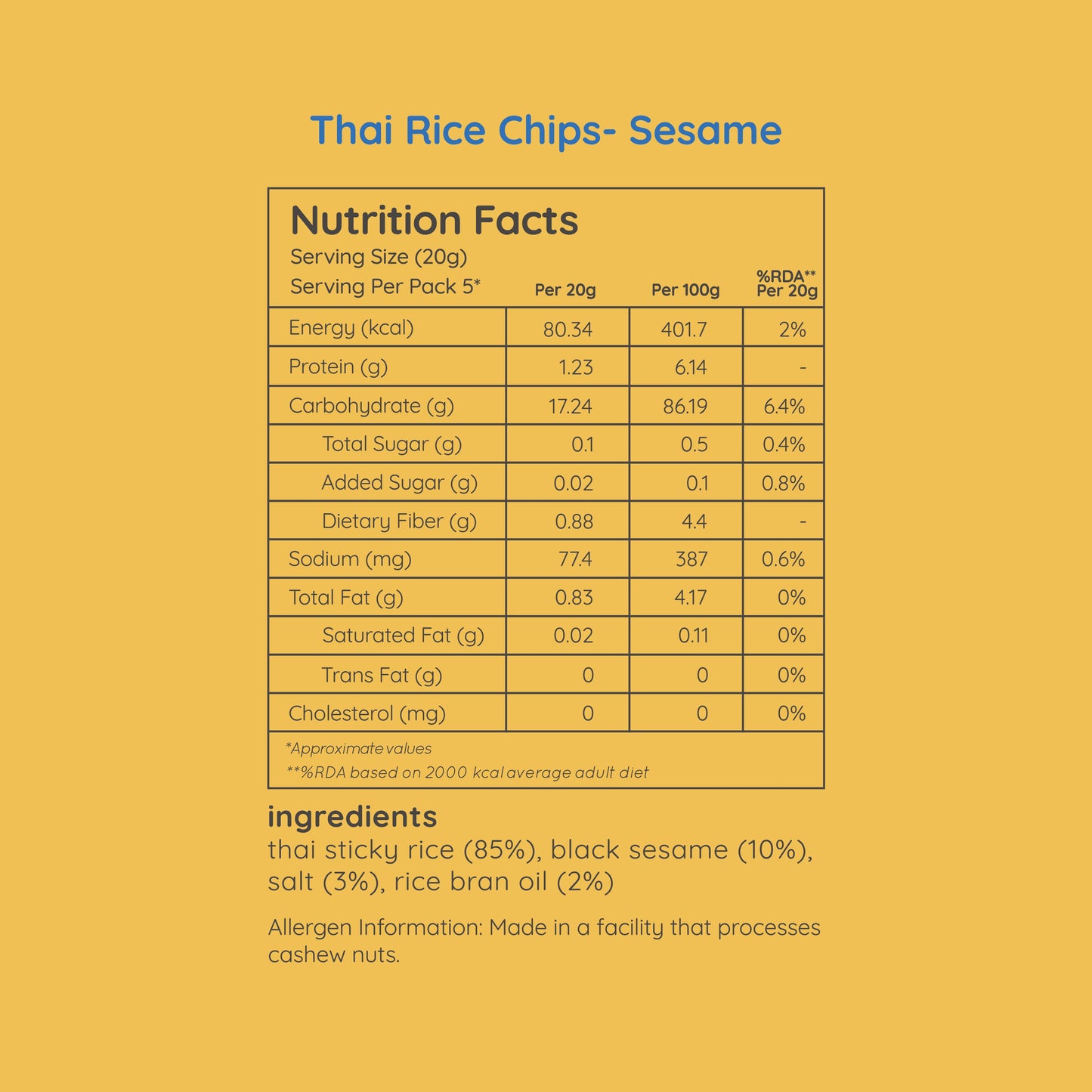 thai rice chips - sesame (large pack 100g)