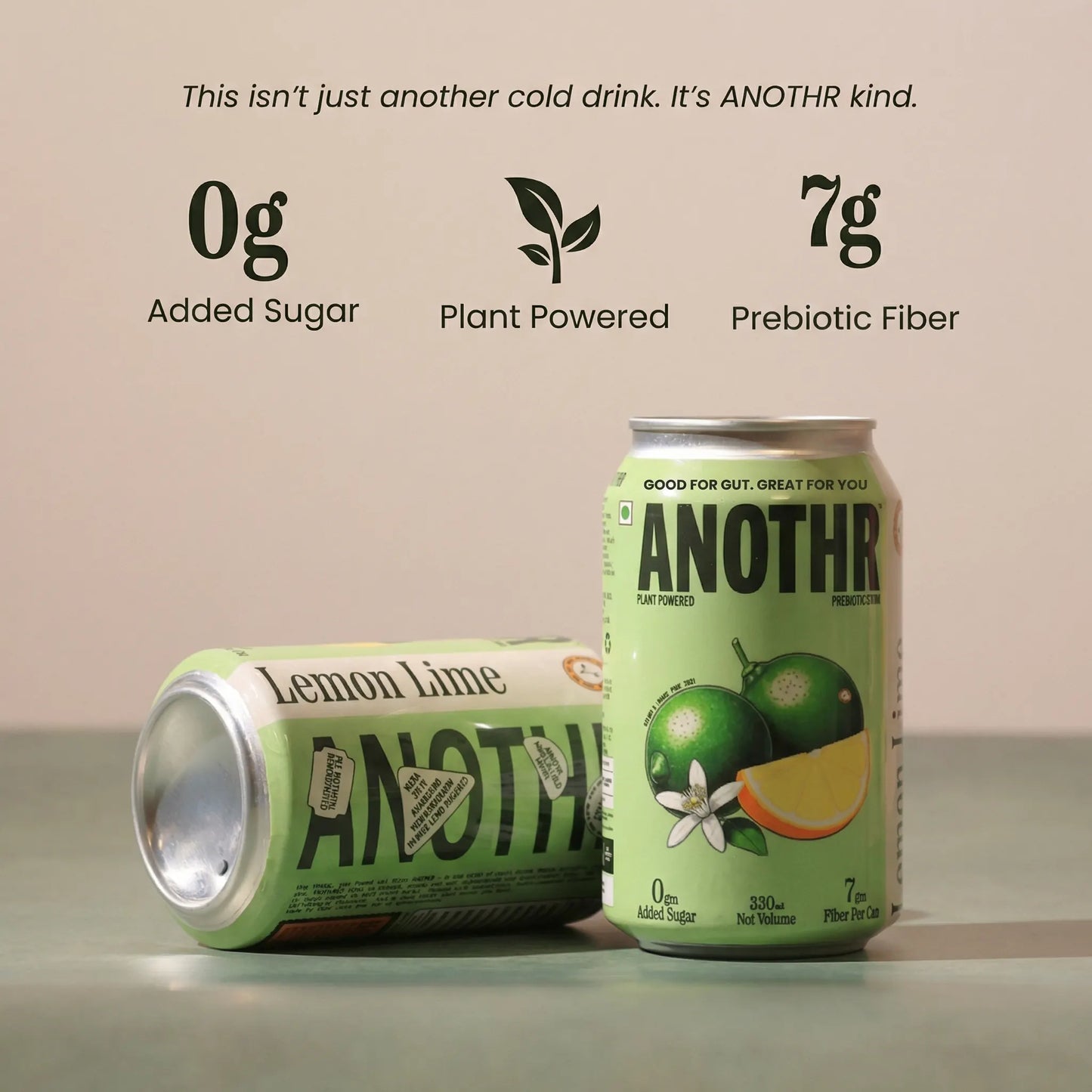 Nutritional Features of ANOTHR Prebiotic Cold drink that have 0g added sgar, made with plants and 7g digestive fiber.